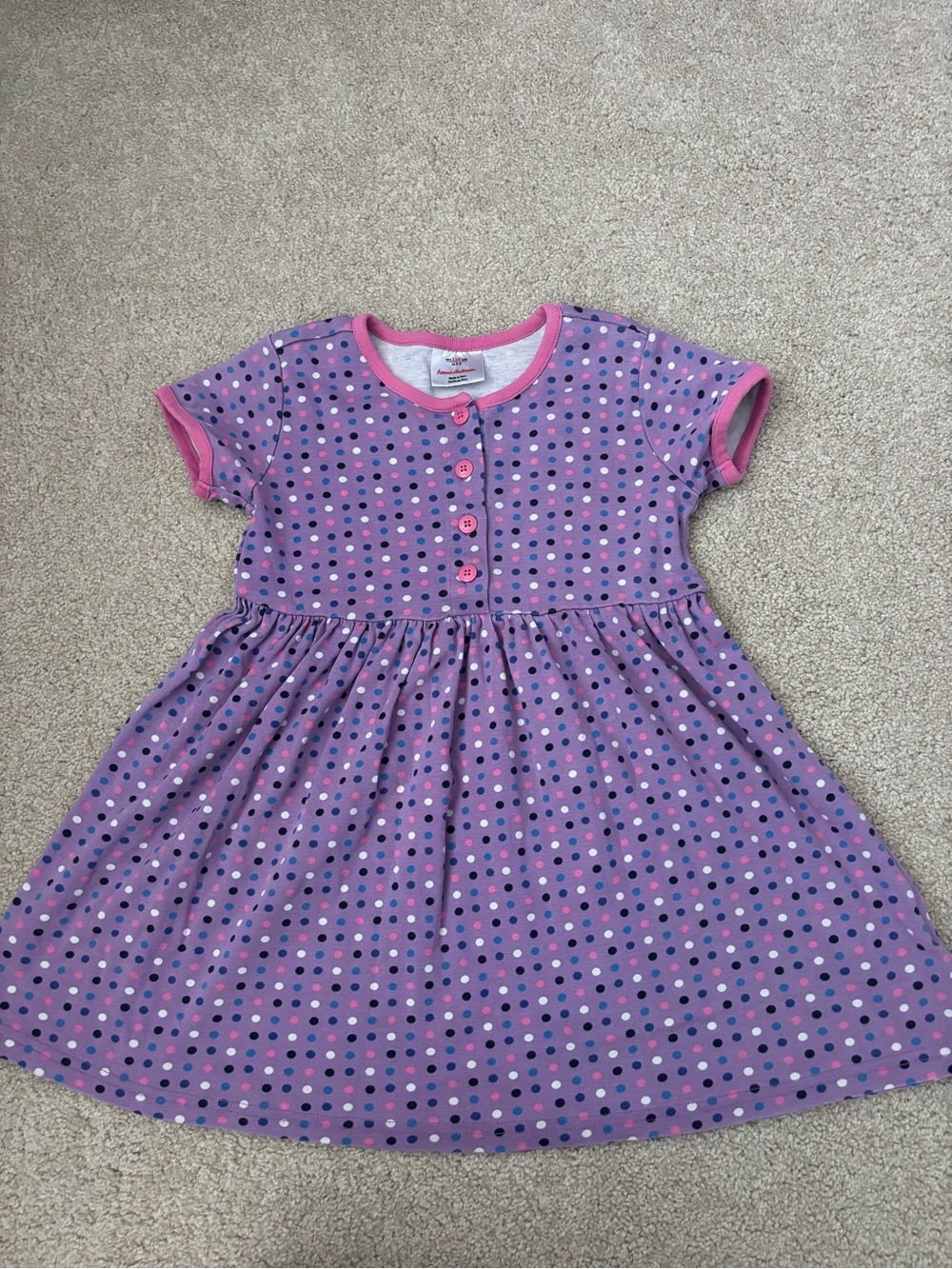 Hanna Andersson girls shirt sleeve purple polka dot cotton dress sz 110 (5)